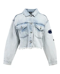 Hype and Vice Women's Denim Penn State Nittany Lions Lightwash Cropped Button-Up Jean Jacket