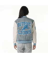 The Wild Collective Women's Denim Detroit Lions Varsity Full-Snap Jacket
