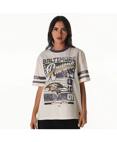 The Wild Collective Women's Cream Baltimore Ravens Vintage Drop Shoulder Oversized Boyfriend T-Shirt