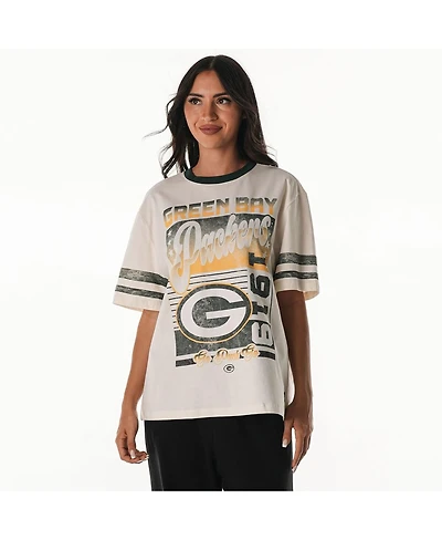 The Wild Collective Women's Cream Green Bay Packers Vintage Drop Shoulder Oversized Boyfriend T-Shirt