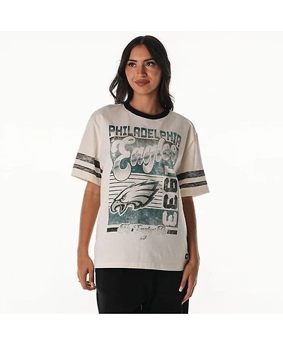 The Wild Collective Women's Cream Philadelphia Eagles Vintage Drop Shoulder Oversized Boyfriend T-Shirt