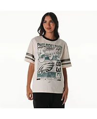 The Wild Collective Women's Cream Philadelphia Eagles Vintage Drop Shoulder Oversized Boyfriend T-Shirt