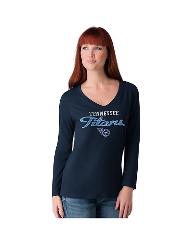 G-iii 4Her by Carl Banks Women's Navy Tennessee Titans Post Season Long Sleeve V-Neck T-Shirt