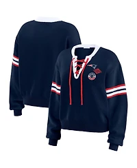 Wear by Erin Andrews Women's Navy New England Patriots Lace-Up Sweater