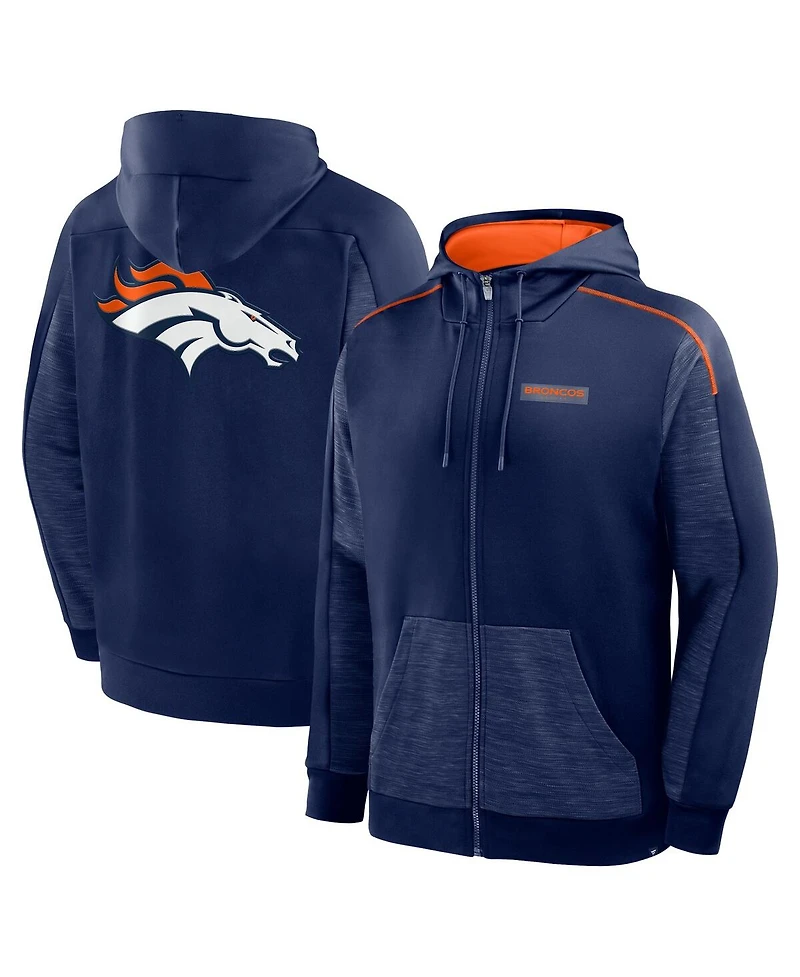 Fanatics Men's Navy Denver Broncos Checkdown Pass Full-Zip Hoodie