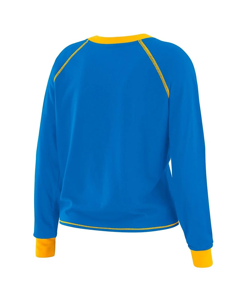 Wear by Erin Andrews Women's Powder Blue/Yellow Los Angeles Chargers Tie-Front Long Sleeve Top