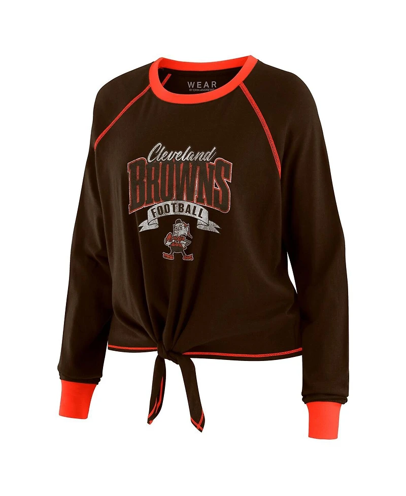 Wear by Erin Andrews Women's Brown/Orange Cleveland Browns Tie-Front Long Sleeve Top