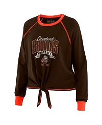 Wear by Erin Andrews Women's Brown/Orange Cleveland Browns Tie-Front Long Sleeve Top