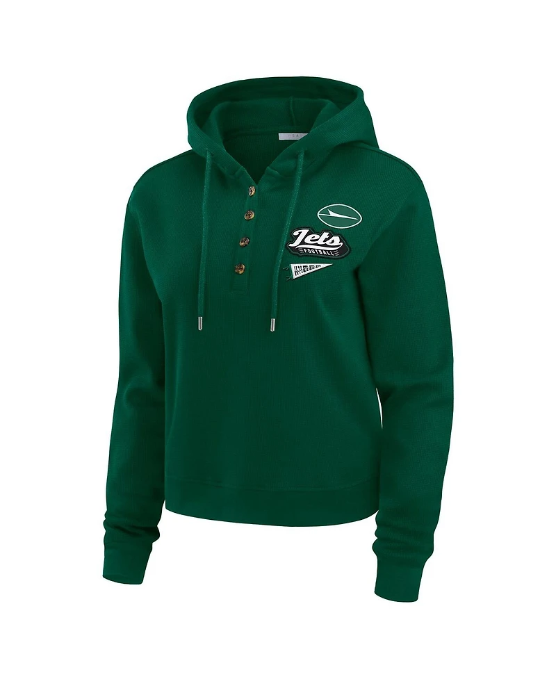 Wear by Erin Andrews Women's Green New York Jets Plus Size Waffle Hoodie Pullover Top