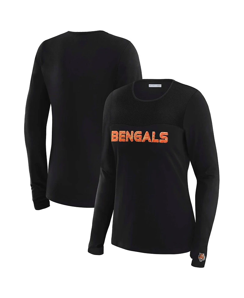 Wear by Erin Andrews Women's x Gracie Hunt Black Cincinnati Bengals Mesh Panel Long Sleeve T-Shirt