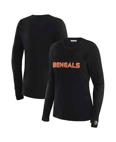Wear by Erin Andrews Women's x Gracie Hunt Black Cincinnati Bengals Mesh Panel Long Sleeve T-Shirt