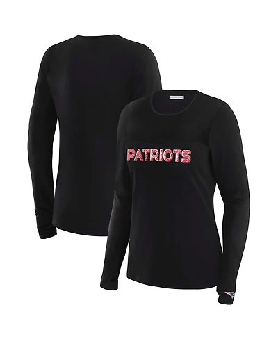 Wear by Erin Andrews Women's x Gracie Hunt Black New England Patriots Mesh Panel Long Sleeve T-Shirt
