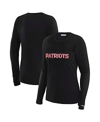 Wear by Erin Andrews Women's x Gracie Hunt Black New England Patriots Mesh Panel Long Sleeve T-Shirt