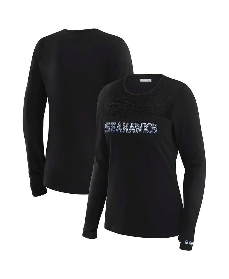 Wear by Erin Andrews Women's x Gracie Hunt Black Seattle Seahawks Mesh Panel Long Sleeve T-Shirt