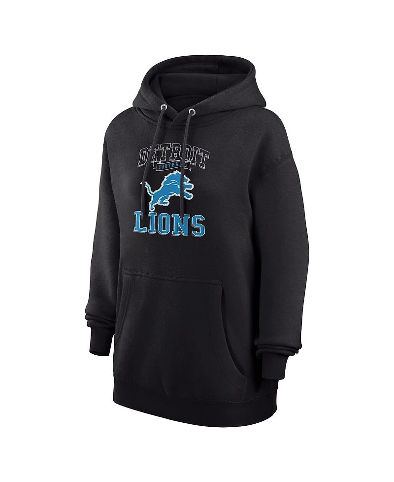 G-iii 4Her by Carl Banks Women's Black Detroit Lions Team Logo Graphic Fleece Tri-Blend Pullover Hoodie