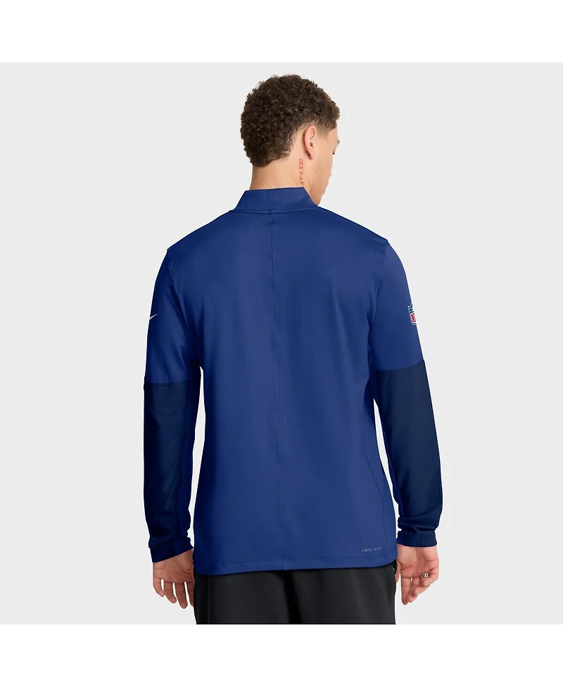 Nike Men's Royal New York Giants Sideline Dri-fit Half-Zip Pullover Hoodie