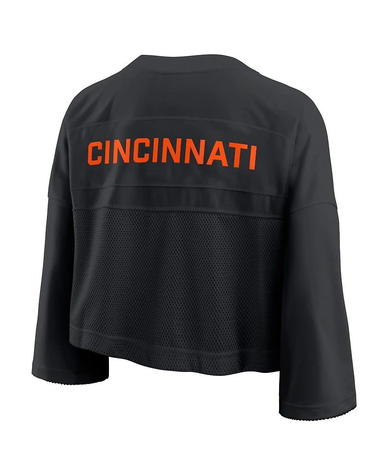 Nike Women's Black Cincinnati Bengals Primetime Cropped Mesh Dri-fit Fashion Jersey