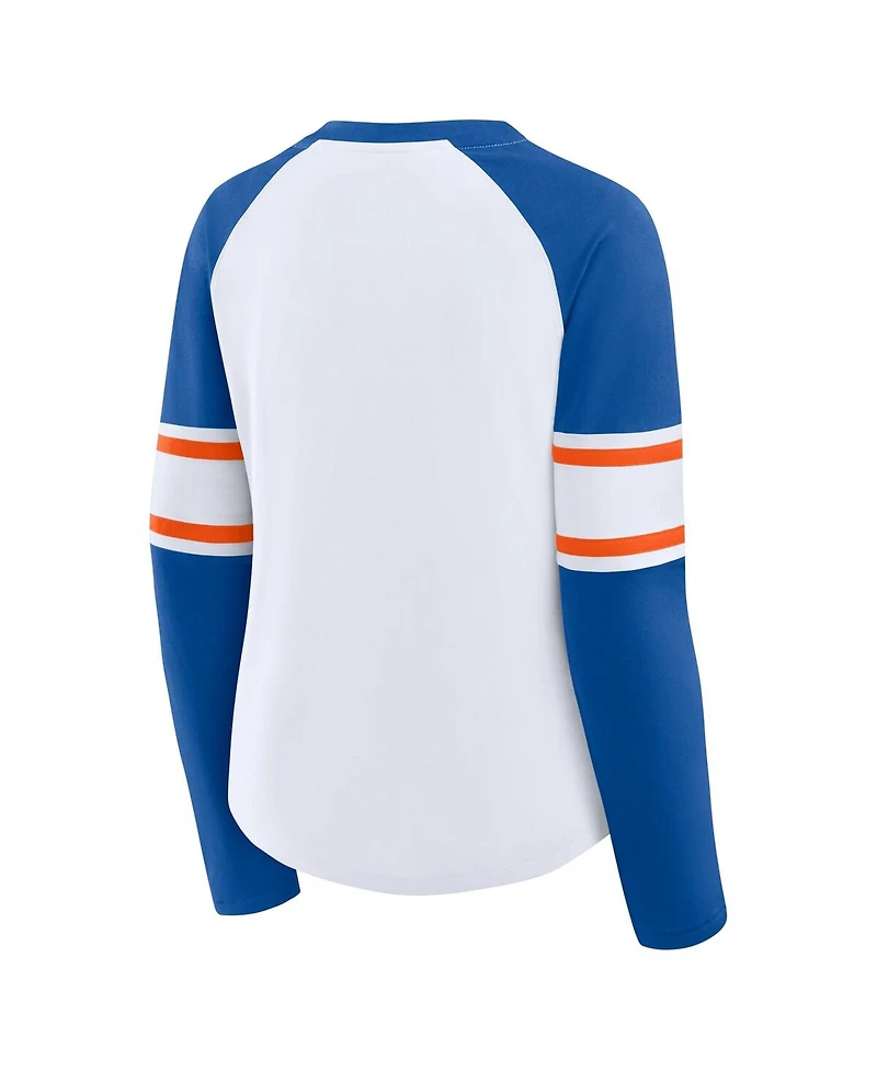 Fanatics Women's White/Royal New York Mets Blitz Package Raglan Lace-Up V-Neck Long Sleeve T-Shirt