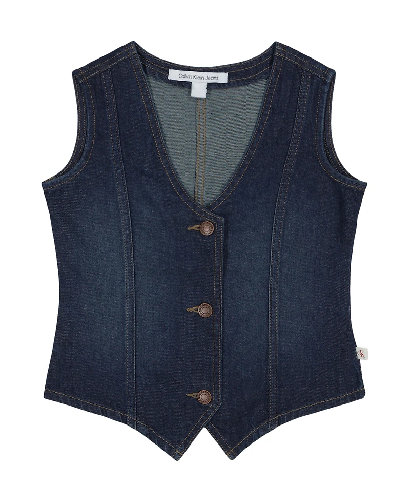 Calvin Klein Girls 7-16 Button-Front V-Neck Denim Vest