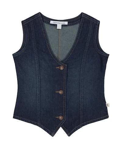 Calvin Klein Girls 7-16 Button-Front V-Neck Denim Vest