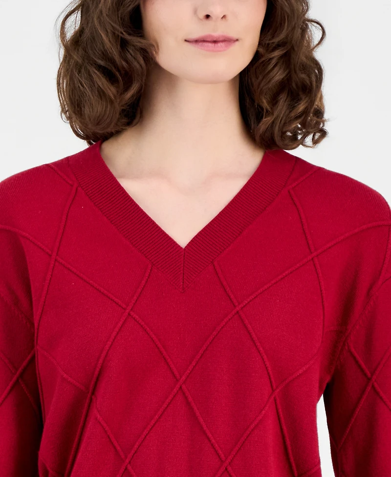 Anne Klein Women's Diamond Knit V-Neck Sweater