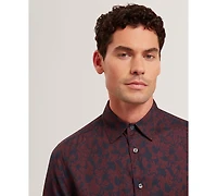 Ted Baker Men's Akselle Regular Fit Tonal Floral Print Long Sleeve Shirt