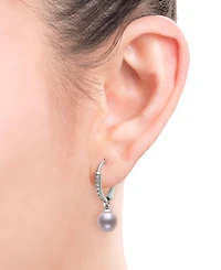 Belle de Mer Cultured Freshwater Pink Pearl (6-7mm) and Lab Created Sapphire Drop Earrings in Sterling Silver