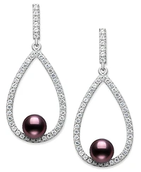 Belle de Mer Cultured Freshwater Peacock Black Pearl (6-7mm) and Lab Created Sapphire Drop Earrings in Sterling Silver