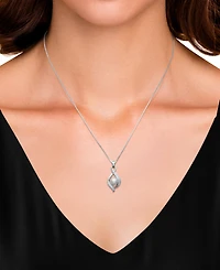 Belle de Mer Freshwater Button Pearl (6-7mm) and Lab Created Sapphire Necklace in Sterling Silver