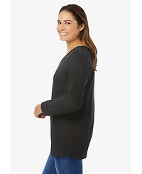 Woman Within Plus Perfect Long-Sleeve V-Neck Tee