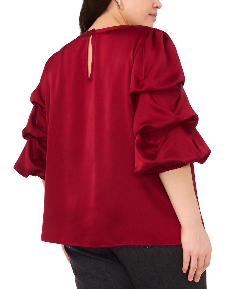 Vince Camuto Plus Crewneck Keyhole Bubble Sleeve Blouse
