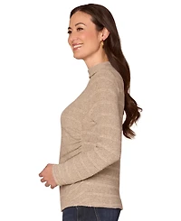 Democracy Petite Long Sleeve Mock Neck Side-Ruched Top