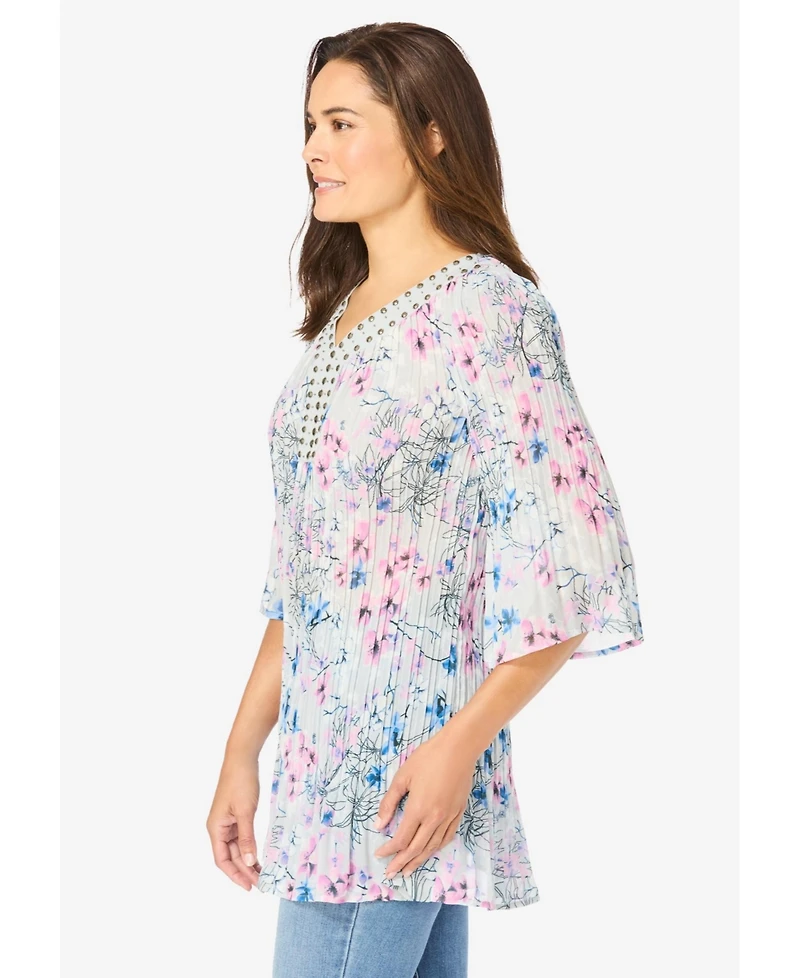 Woman Within Plus Embellished Pleated Blouse