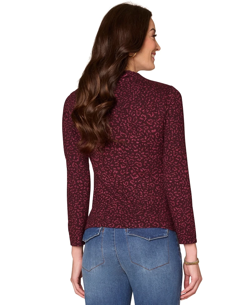 Democracy Petite Leopard-Print Mock Neck Top
