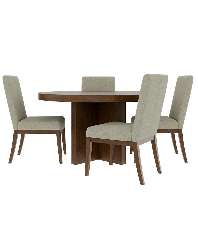 Davie Cracked Oak 54" Round Dining 5 Pc. Set (Table & 4 Upholstered Chair)