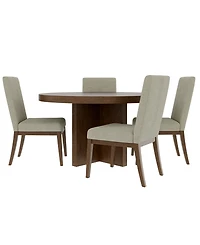 Davie Cracked Oak 54" Round Dining 5 Pc. Set (Table & 4 Upholstered Chair)