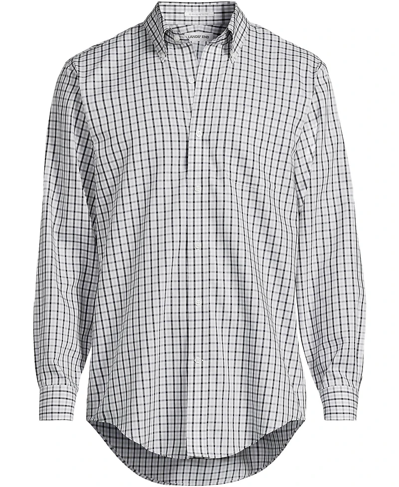 Lands' End Men's Pattern No Iron Supima Pinpoint Button Down Collar Dress Shirt