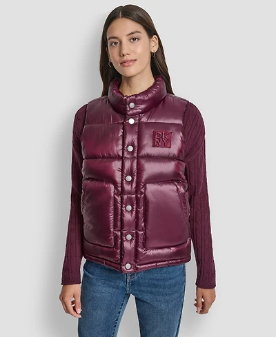 Dkny Jeans Women's Quilted Mock Neck Puffer Vest Jacket