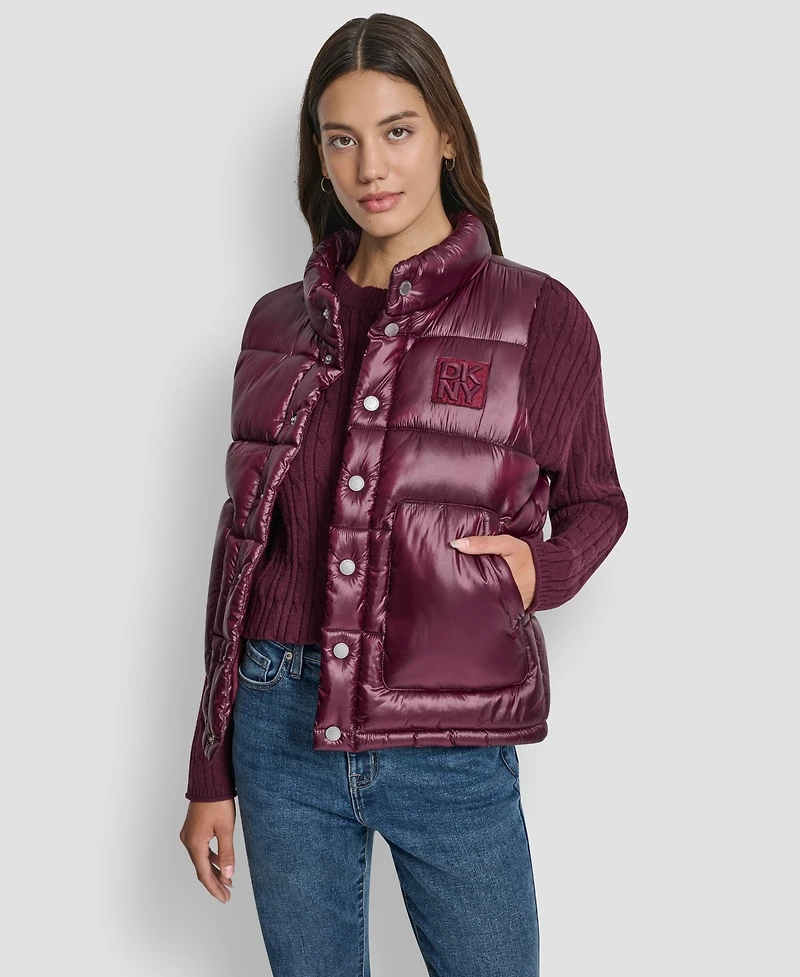 Dkny Jeans Women's Quilted Mock Neck Puffer Vest Jacket
