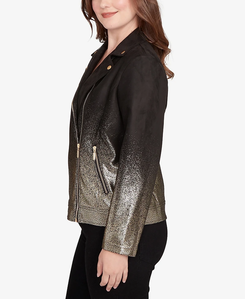 Ruby Rd. Petite Metallic Ombre Moto Jacket