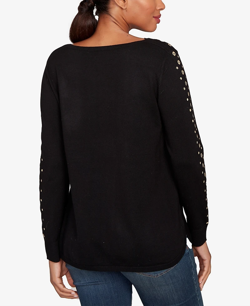 Ruby Rd. Petite Grommet Embellished Fine Gauge Sweater