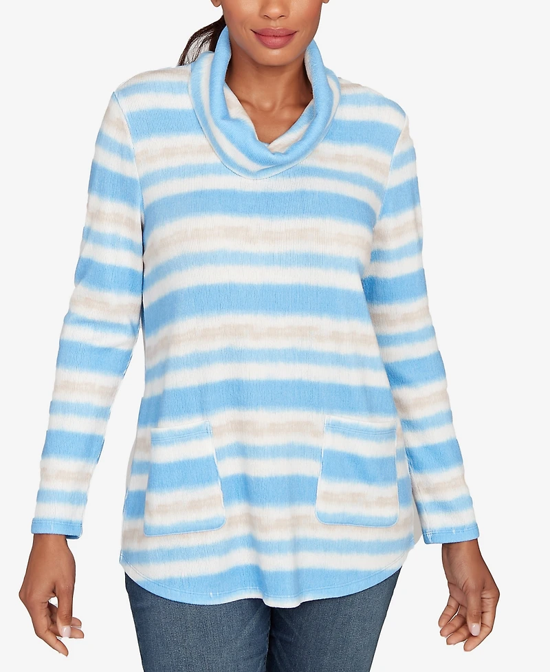 Ruby Rd. Petite Ribbed Stripe Patch Pocket Knit Top