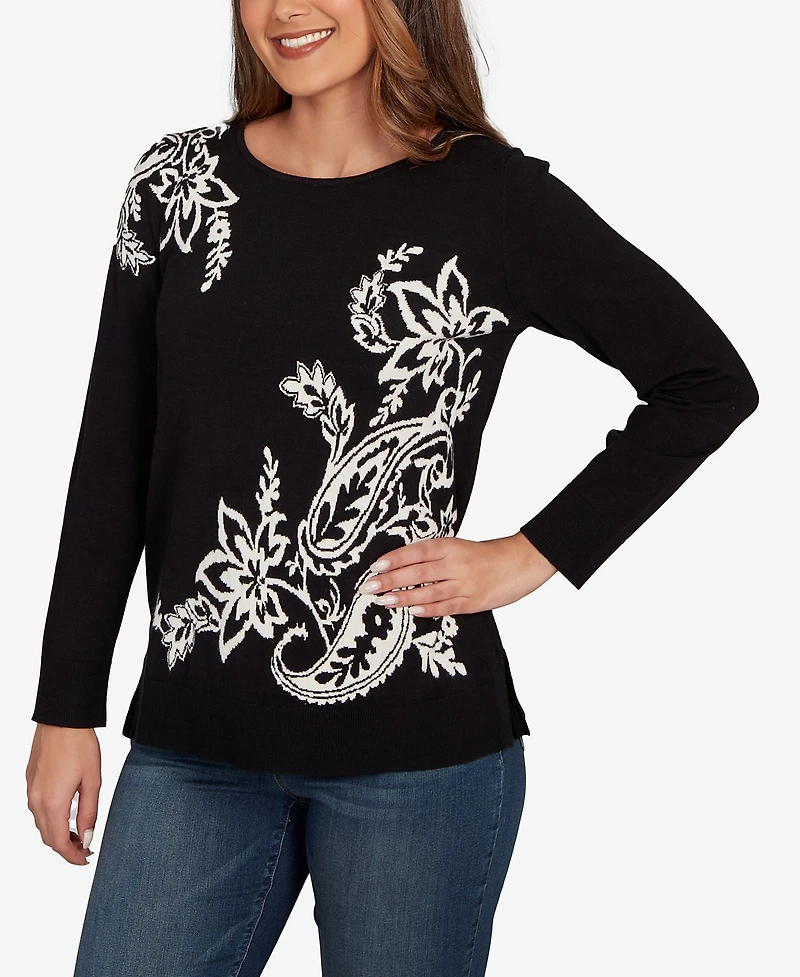 Ruby Rd. Petite Floral Paisley Jacquard Sweater