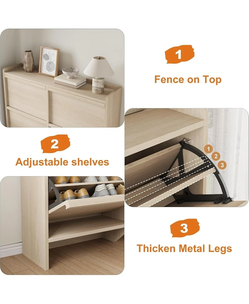 Shoe Cabinet with 4 Flip Drawers, Wooden Shoe Organizer Cabinet with Adjustable Shelf, Shoe Storage for Entryway, Hidden Shoe Cabinet for Hallway, Liv