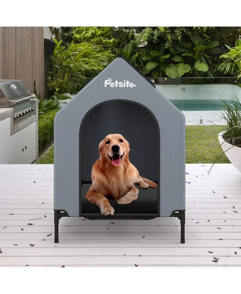 Gymax 43'' Elevated Dog House for Small Breeds Large Pet House w/ Ventilated Windows