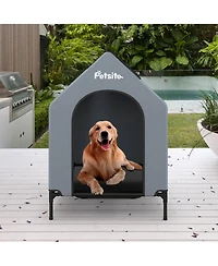 Gymax 43'' Elevated Dog House for Small Breeds Large Pet House w/ Ventilated Windows
