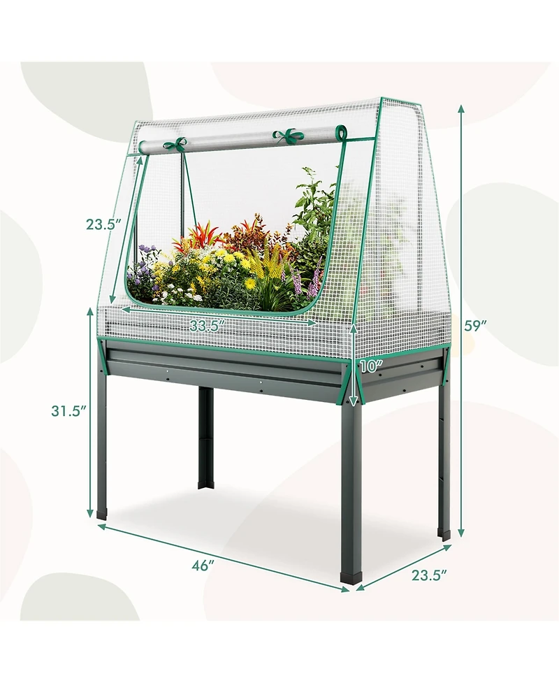 Gymax Raised Garden Bed w/ Cover & Legs Roll-up Window Climbing Trellis Drainage Holes