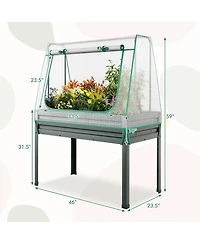 Gymax Raised Garden Bed w/ Cover & Legs Roll-up Window Climbing Trellis Drainage Holes