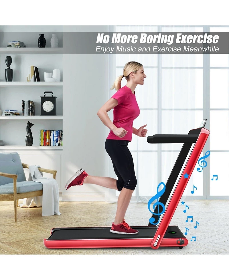 Hongge 2.25HP 2 in 1 Folding Treadmill with App Speaker Remote Control-Red