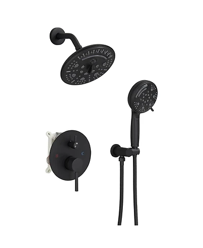 Single-Handle 1-Spray Round Rain Shower Faucet Set with Head & Hand Matte Black (Valve Included)